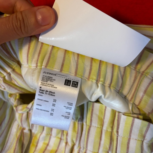 Uniqlo yellow striped cotton linen blend paper bag high rise shorts NWT - Picture 9 of 13